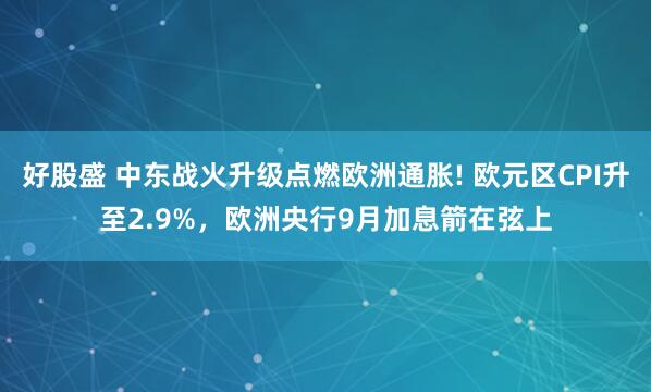 好股盛 中东战火升级点燃欧洲通胀! 欧元区CPI升至2.9%,欧洲央行9月加息箭在弦上